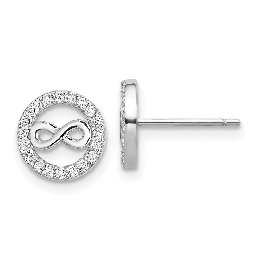 Sterling Silver Cheryl M Rh-Pltd CZ Infinity Circle Necklace/post Earrings Set