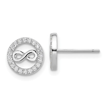 Sterling Silver Cheryl M Rh-Pltd CZ Infinity Circle Necklace/post Earrings Set