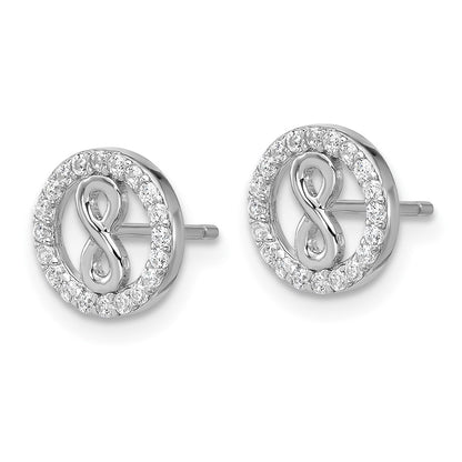 Sterling Silver Cheryl M Rh-Pltd CZ Infinity Circle Necklace/post Earrings Set