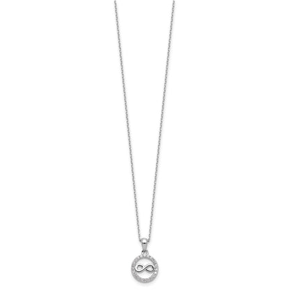 Sterling Silver Cheryl M Rh-Pltd CZ Infinity Circle Necklace/post Earrings Set