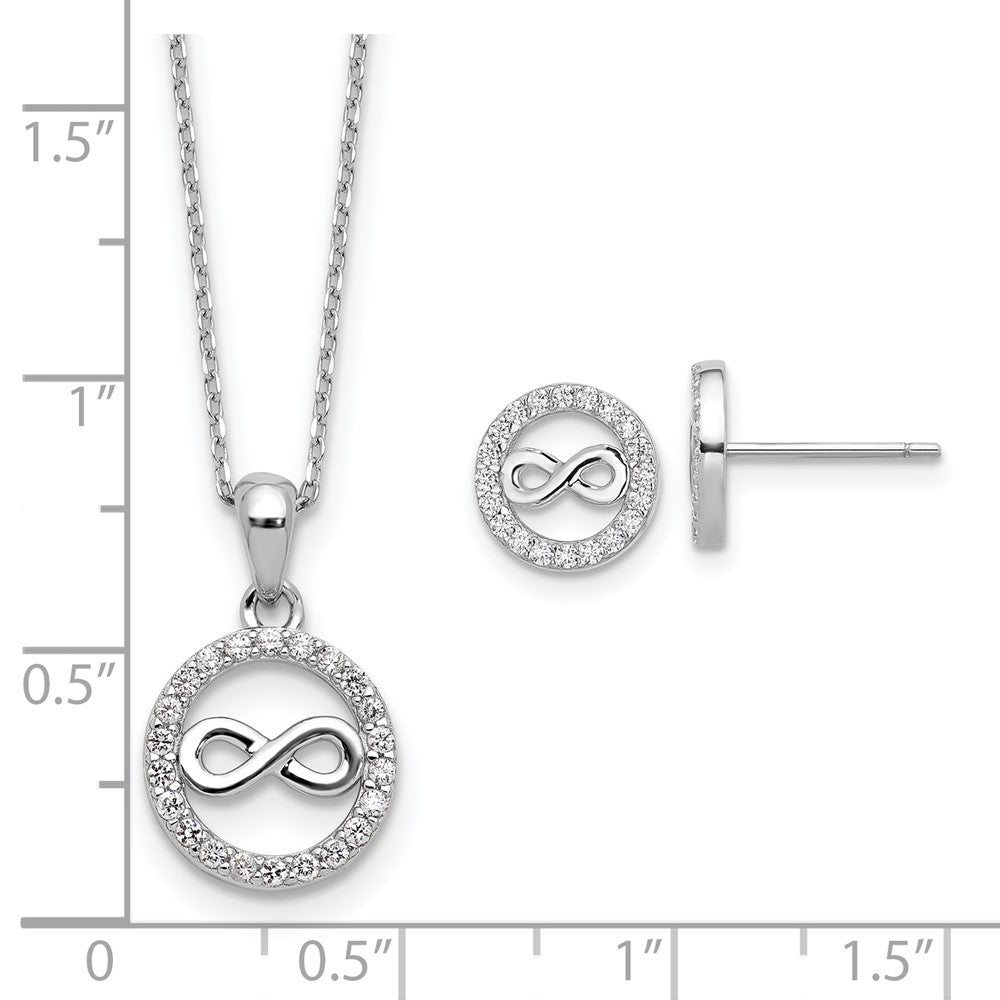 Sterling Silver Cheryl M Rh-Pltd CZ Infinity Circle Necklace/post Earrings Set
