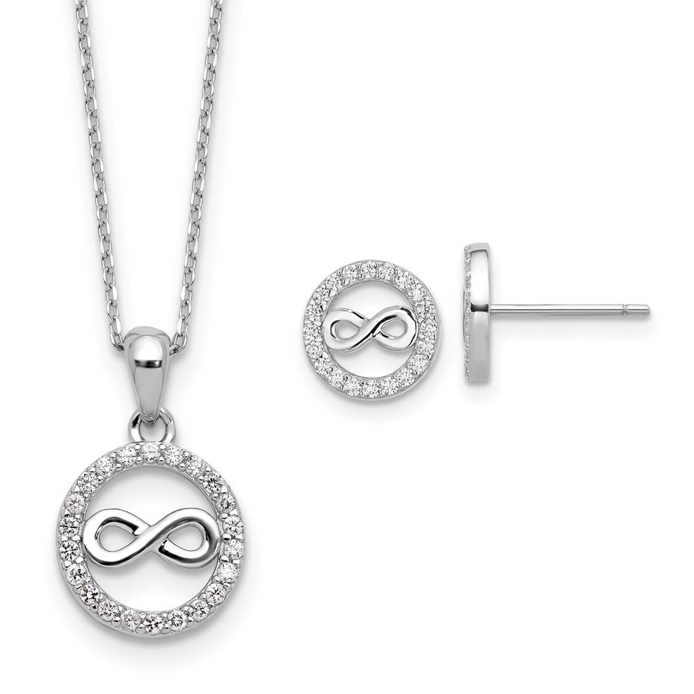 Sterling Silver Cheryl M Rh-Pltd CZ Infinity Circle Necklace/post Earrings Set