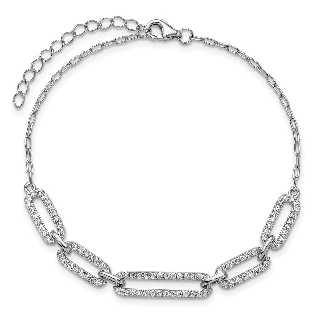Sterling Silver Cheryl M Rhodium Plated Polished CZ Link W/ 1.5in Ext Bracelet