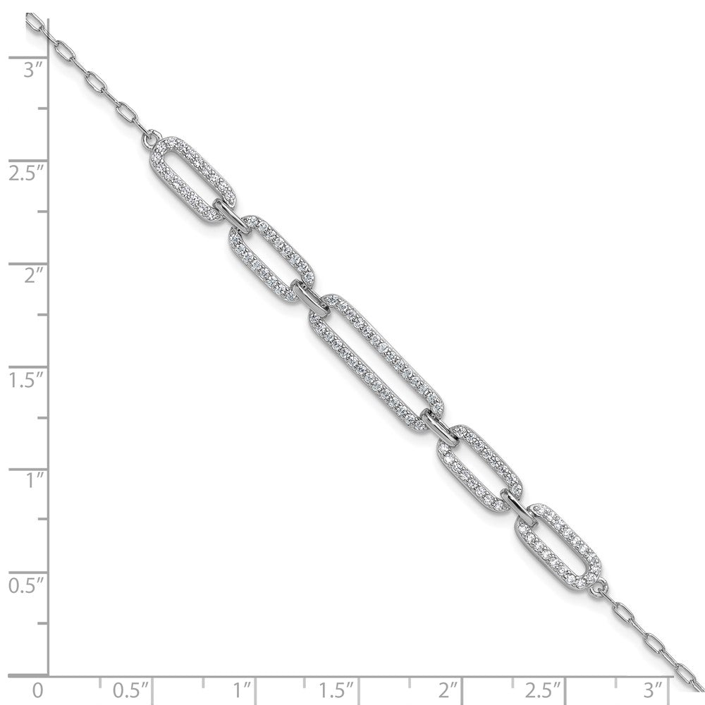 Sterling Silver Cheryl M Rhodium Plated Polished CZ Link W/ 1.5in Ext Bracelet
