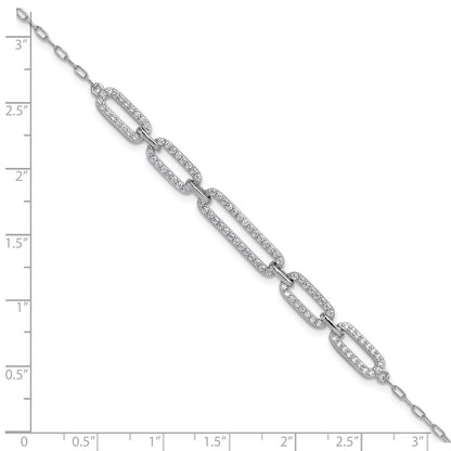 Sterling Silver Cheryl M Rhodium Plated Polished CZ Link W/ 1.5in Ext Bracelet