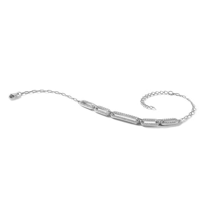 Sterling Silver Cheryl M Rhodium Plated Polished CZ Link W/ 1.5in Ext Bracelet