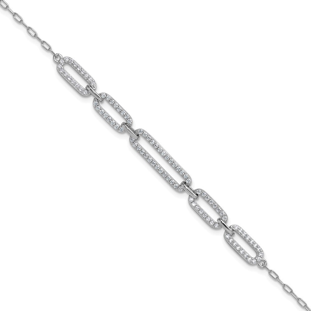 Sterling Silver Cheryl M Rhodium Plated Polished CZ Link W/ 1.5in Ext Bracelet