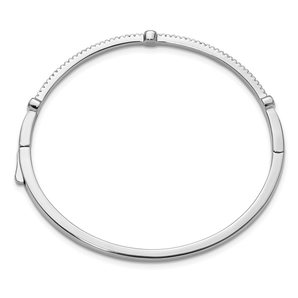 Sterling Silver Cheryl M Rhodium Plated Polished CZ Hinged Bangle