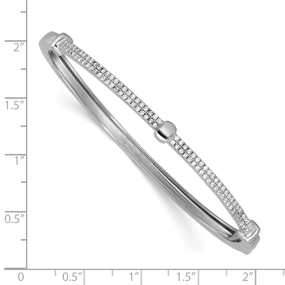 Sterling Silver Cheryl M Rhodium Plated Polished CZ Hinged Bangle