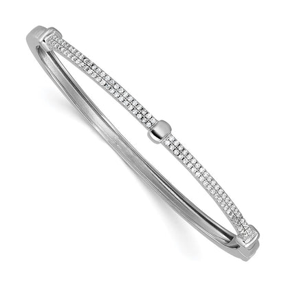 Sterling Silver Cheryl M Rhodium Plated Polished CZ Hinged Bangle