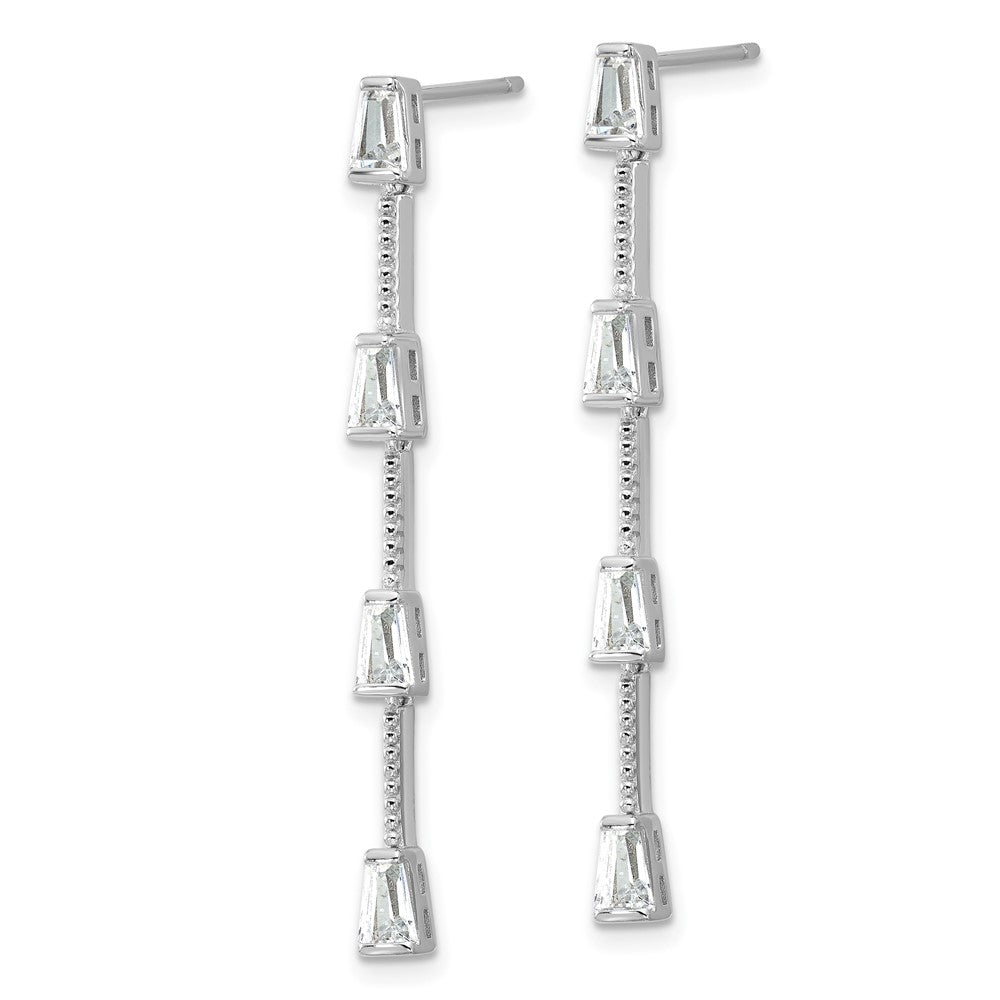 Sterling Silver Cheryl M Rh-Pltd Polished Beaded CZ Post Dangle Earrings