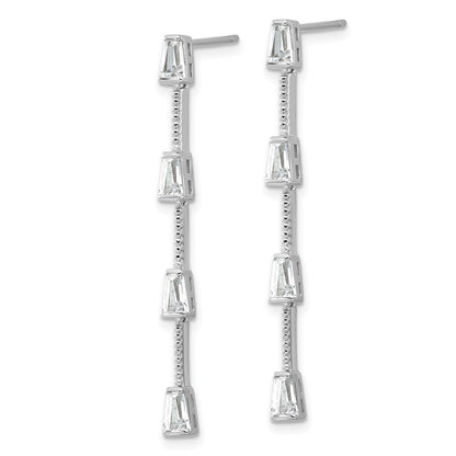 Sterling Silver Cheryl M Rh-Pltd Polished Beaded CZ Post Dangle Earrings