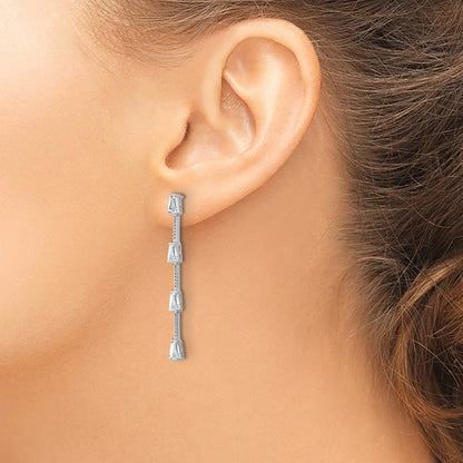 Sterling Silver Cheryl M Rh-Pltd Polished Beaded CZ Post Dangle Earrings