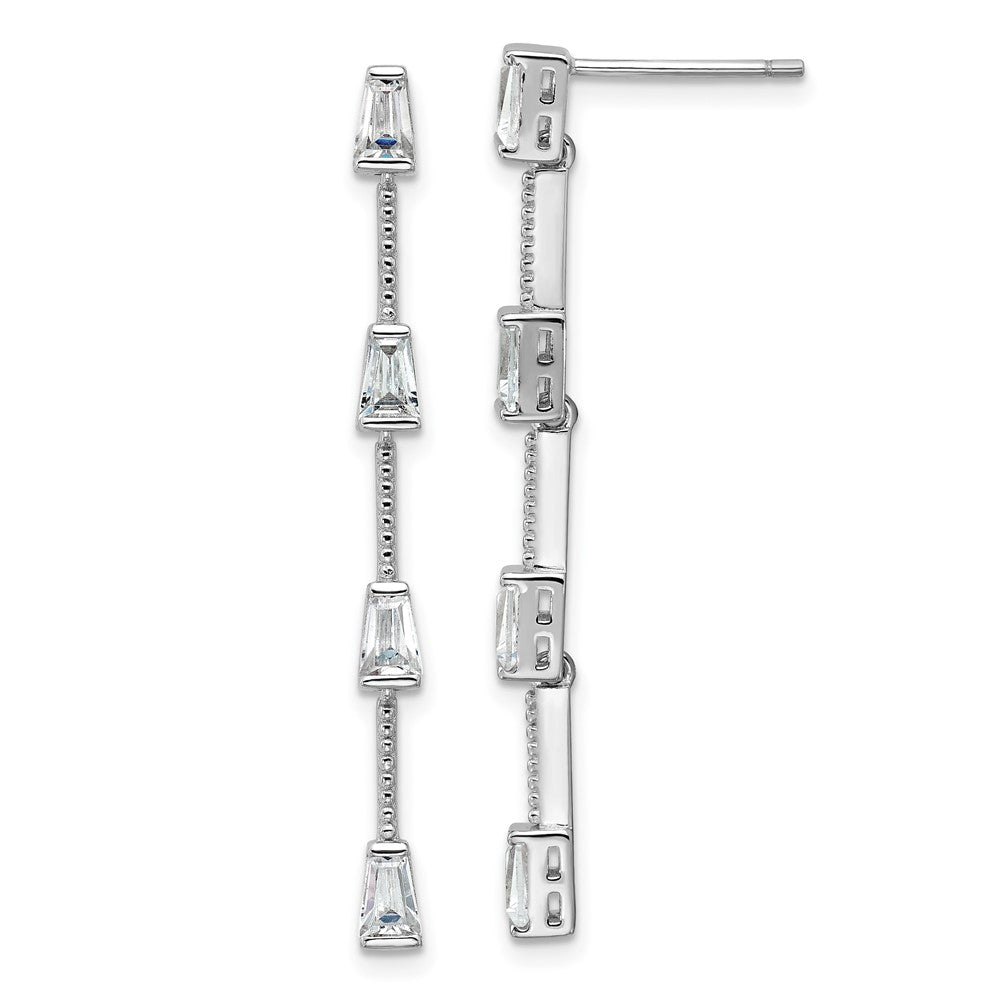 Sterling Silver Cheryl M Rh-Pltd Polished Beaded CZ Post Dangle Earrings