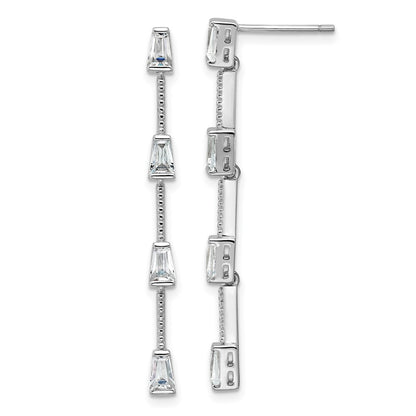 Sterling Silver Cheryl M Rh-Pltd Polished Beaded CZ Post Dangle Earrings