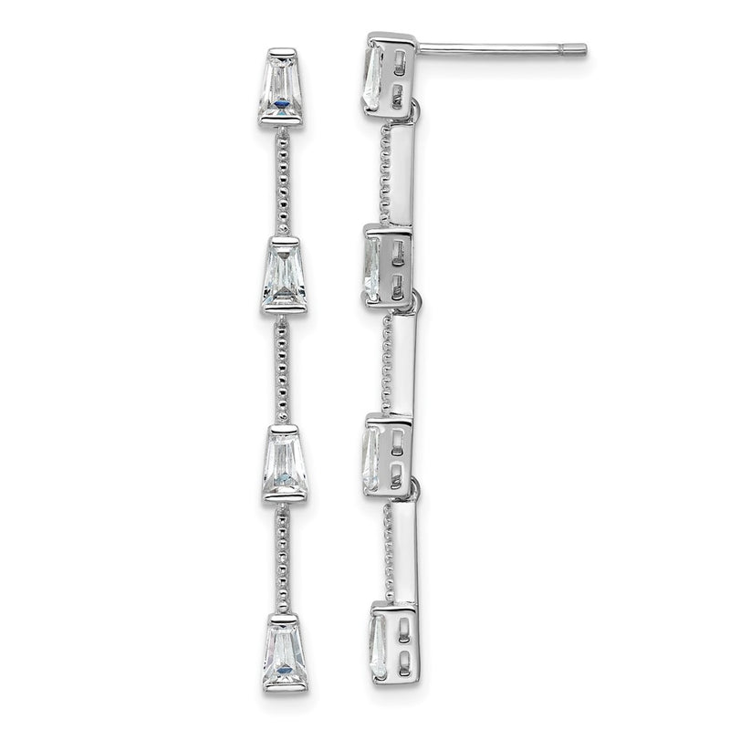 Sterling Silver Cheryl M Rh-Pltd Polished Beaded CZ Post Dangle Earrings