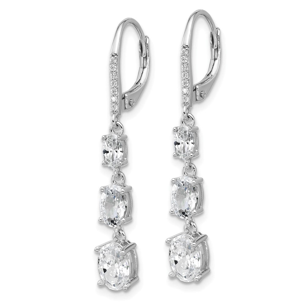 Sterling Silver Cheryl M Rhodium Plated Oval CZ Leverback Dangle Earrings