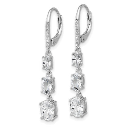 Sterling Silver Cheryl M Rhodium Plated Oval CZ Leverback Dangle Earrings