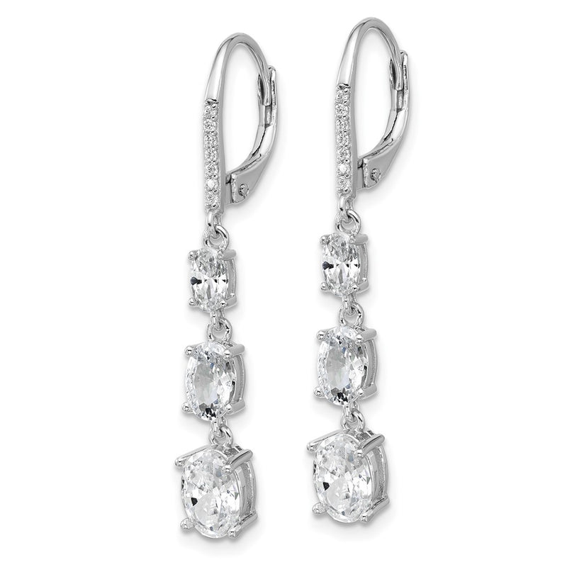 Sterling Silver Cheryl M Rhodium Plated Oval CZ Leverback Dangle Earrings