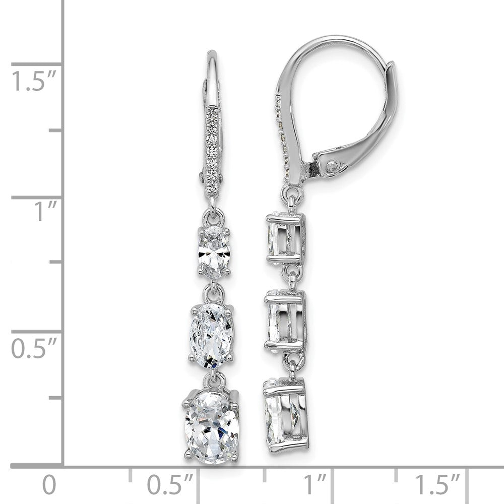 Sterling Silver Cheryl M Rhodium Plated Oval CZ Leverback Dangle Earrings