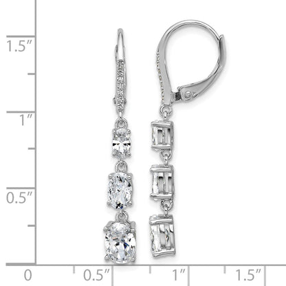 Sterling Silver Cheryl M Rhodium Plated Oval CZ Leverback Dangle Earrings