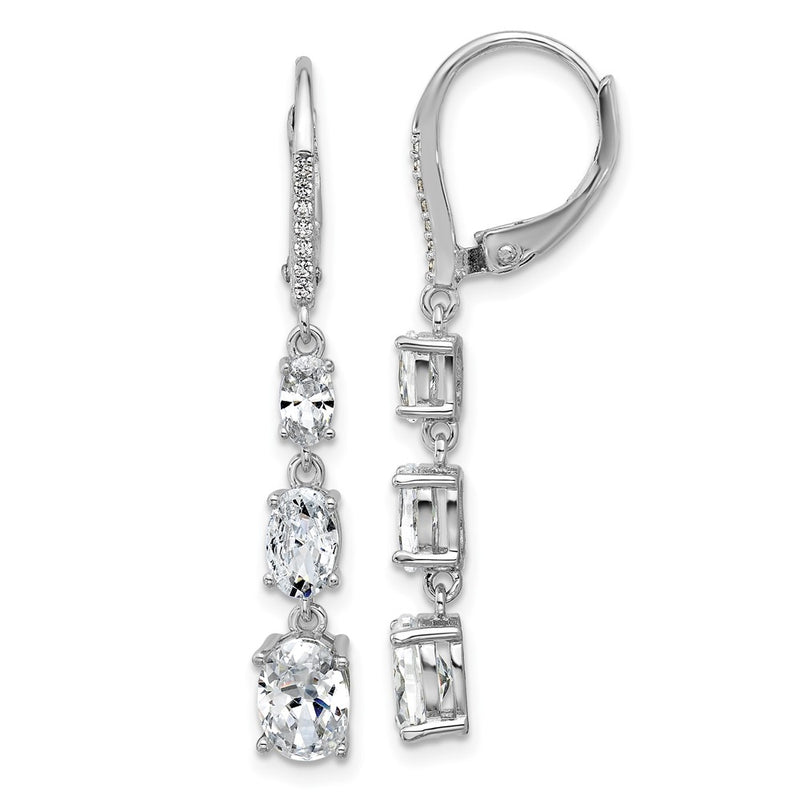 Sterling Silver Cheryl M Rhodium Plated Oval CZ Leverback Dangle Earrings