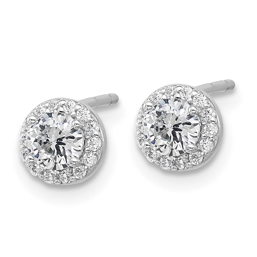 Sterling Silver Cheryl M Rh-Pltd Polished CZ Halo Post Earrings