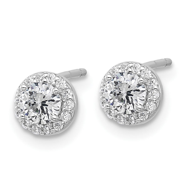 Sterling Silver Cheryl M Rh-Pltd Polished CZ Halo Post Earrings