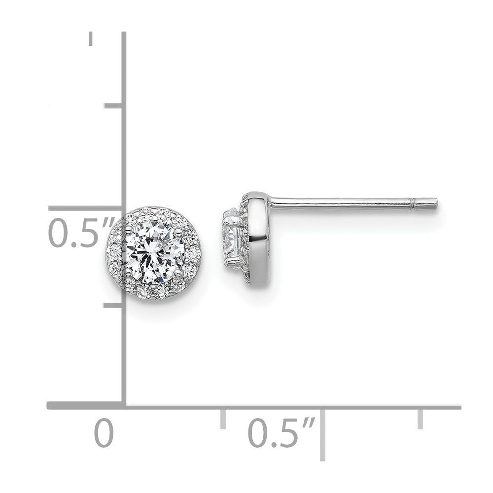 Sterling Silver Cheryl M Rh-Pltd Polished CZ Halo Post Earrings