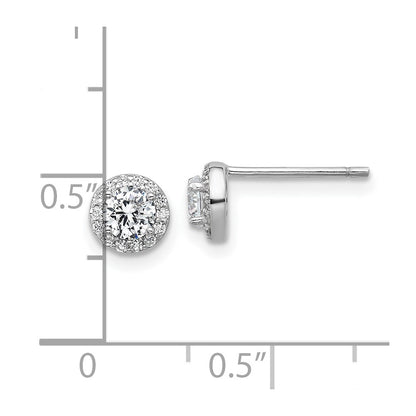 Sterling Silver Cheryl M Rh-Pltd Polished CZ Halo Post Earrings