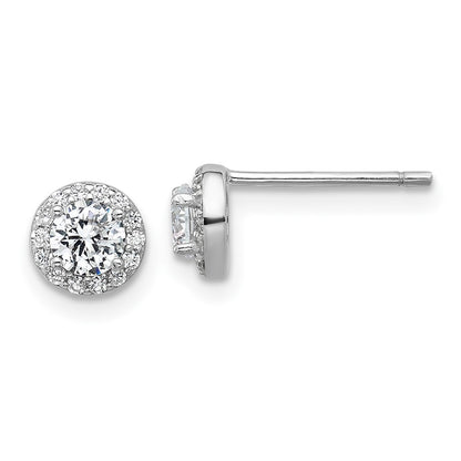 Sterling Silver Cheryl M Rh-Pltd Polished CZ Halo Post Earrings