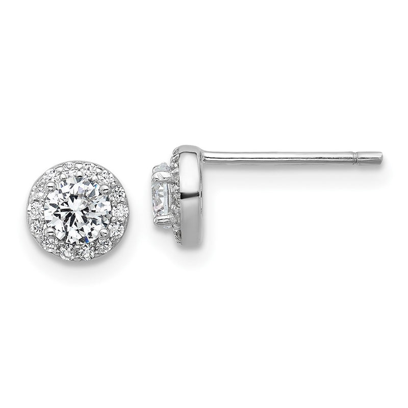 Sterling Silver Cheryl M Rh-Pltd Polished CZ Halo Post Earrings