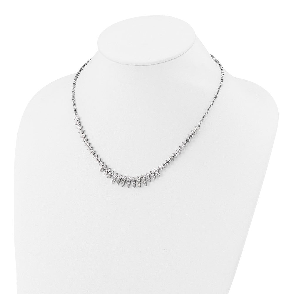 Sterling Silver Cheryl M Rhodium Plated Polished Fancy CZ Necklace