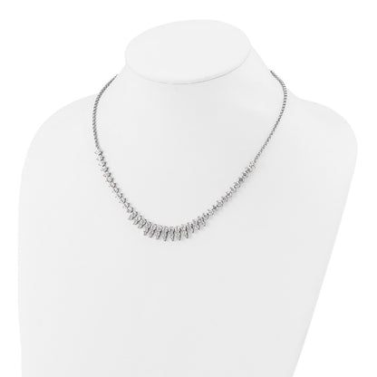 Sterling Silver Cheryl M Rhodium Plated Polished Fancy CZ Necklace