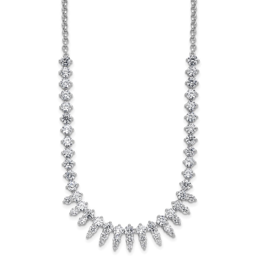 Sterling Silver Cheryl M Rhodium Plated Polished Fancy CZ Necklace