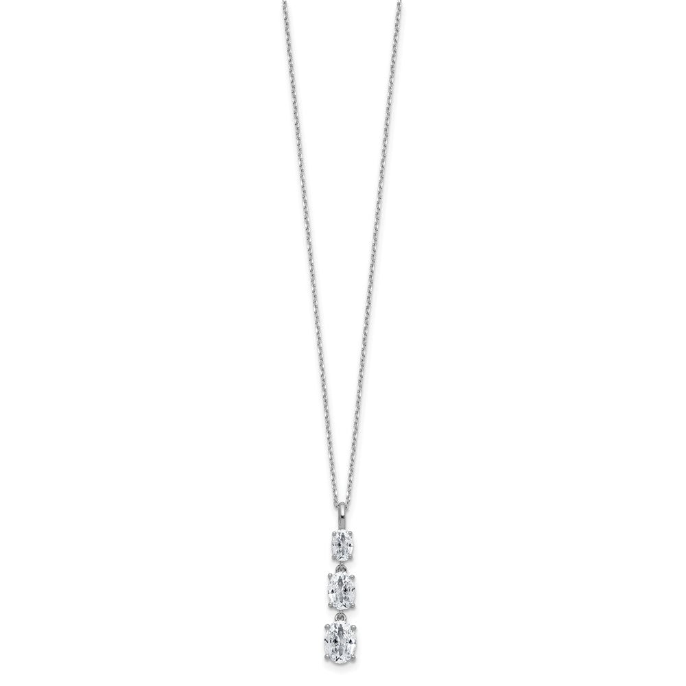 Sterling Silver Cheryl M Rhodium Plated Polished Graduated Oval CZ Necklace
