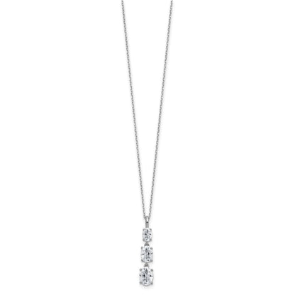 Sterling Silver Cheryl M Rhodium Plated Polished Graduated Oval CZ Necklace