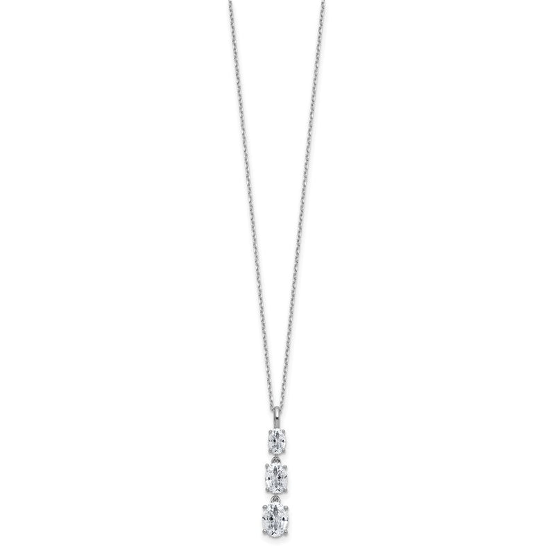 Sterling Silver Cheryl M Rhodium Plated Polished Graduated Oval CZ Necklace