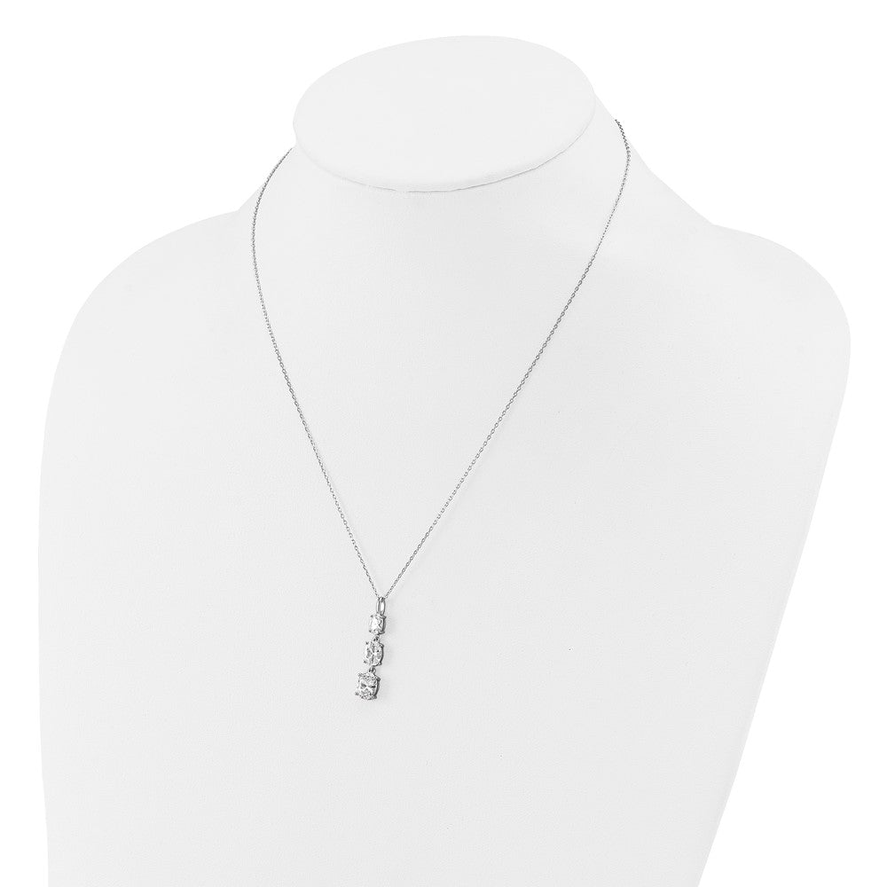 Sterling Silver Cheryl M Rhodium Plated Polished Graduated Oval CZ Necklace