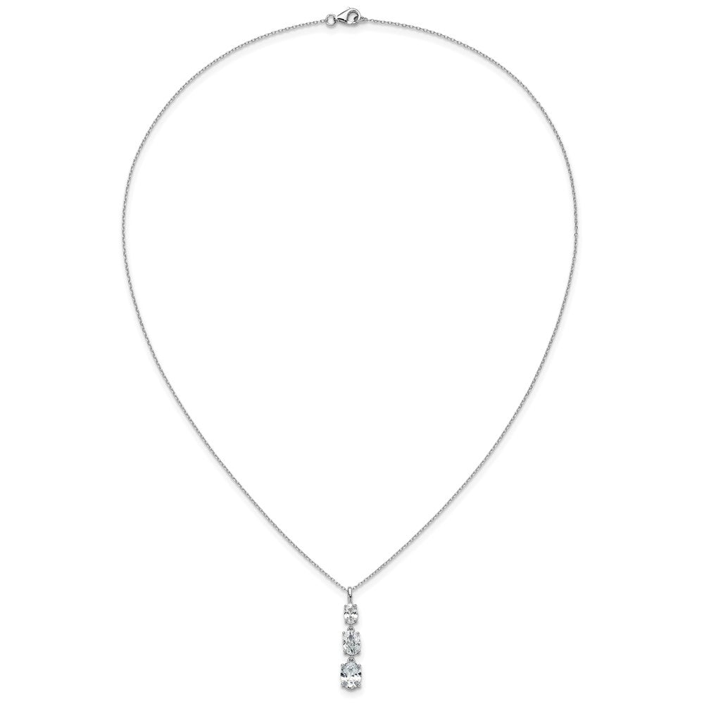 Sterling Silver Cheryl M Rhodium Plated Polished Graduated Oval CZ Necklace