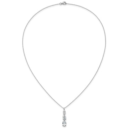 Sterling Silver Cheryl M Rhodium Plated Polished Graduated Oval CZ Necklace