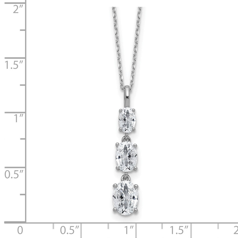 Sterling Silver Cheryl M Rhodium Plated Polished Graduated Oval CZ Necklace