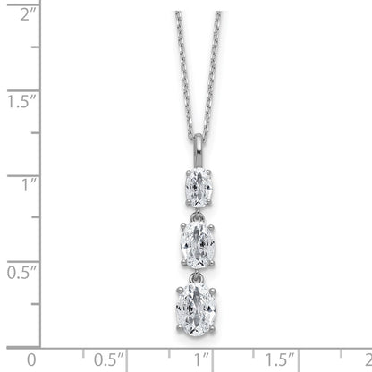 Sterling Silver Cheryl M Rhodium Plated Polished Graduated Oval CZ Necklace