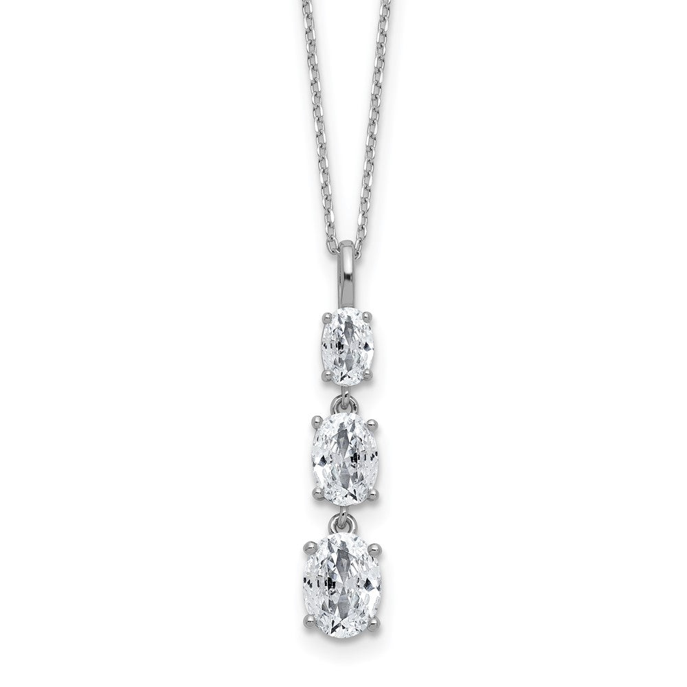 Sterling Silver Cheryl M Rhodium Plated Polished Graduated Oval CZ Necklace