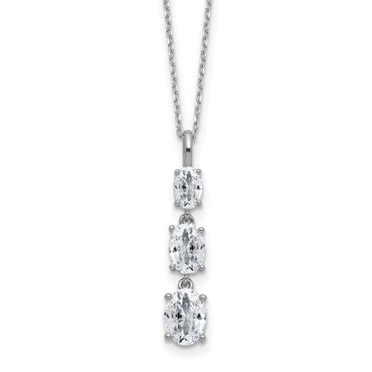 Sterling Silver Cheryl M Rhodium Plated Polished Graduated Oval CZ Necklace