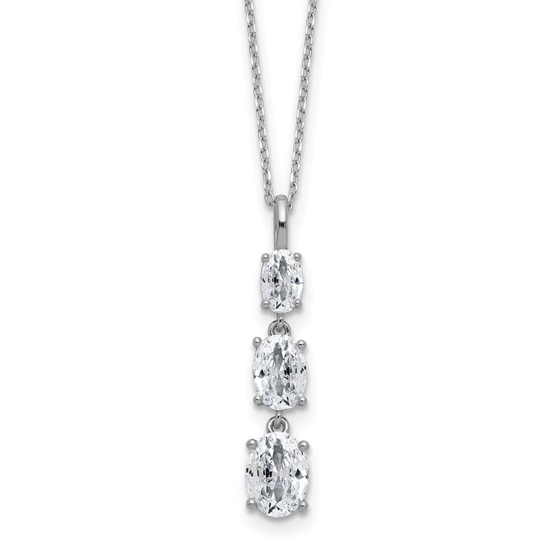 Sterling Silver Cheryl M Rhodium Plated Polished Graduated Oval CZ Necklace