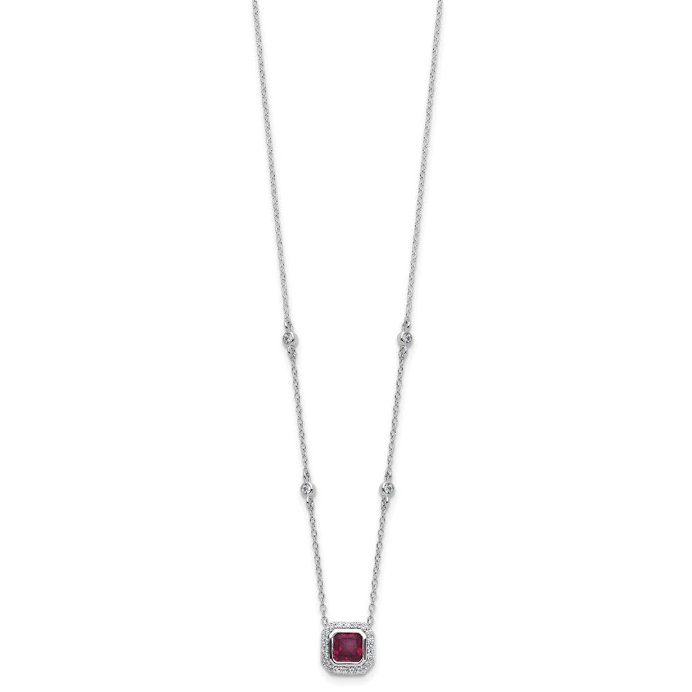Sterling Silver Cheryl M Rhodium Plated Fancy Created Ruby and CZ Necklace