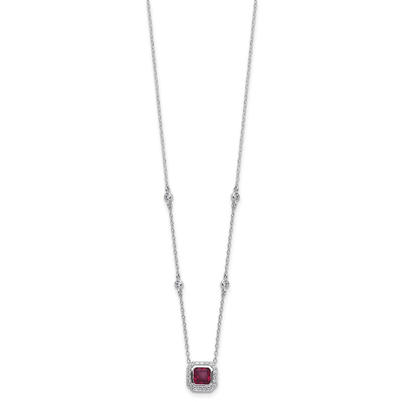 Sterling Silver Cheryl M Rhodium Plated Fancy Created Ruby and CZ Necklace