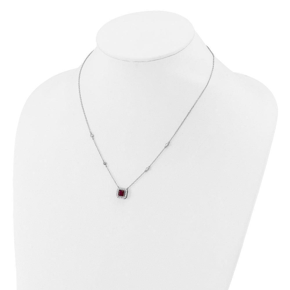 Sterling Silver Cheryl M Rhodium Plated Fancy Created Ruby and CZ Necklace