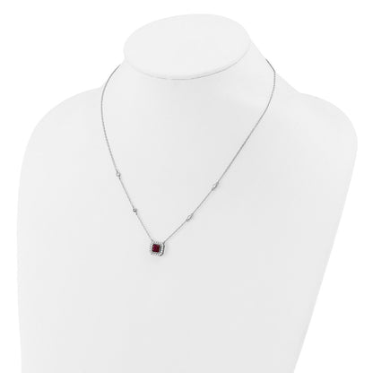 Sterling Silver Cheryl M Rhodium Plated Fancy Created Ruby and CZ Necklace